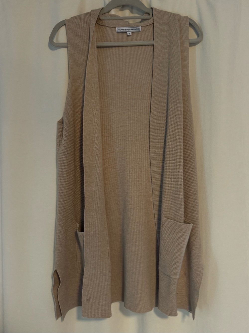 Sleeveless Knit Open-Front Cardigan Vest - Beige